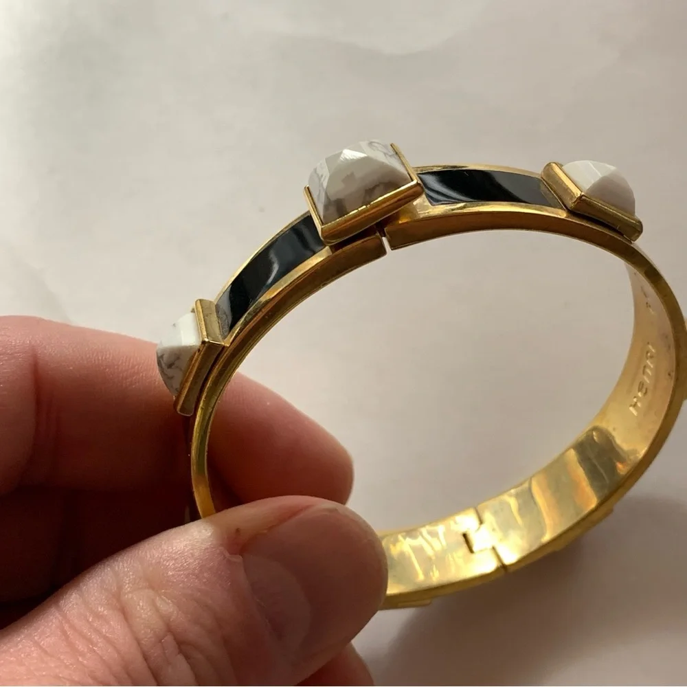 HENRI BENDEL 14k yellow gold plated CLICK CLACK cuff BRACELET w/stone STUDS - Picture 12 of 16